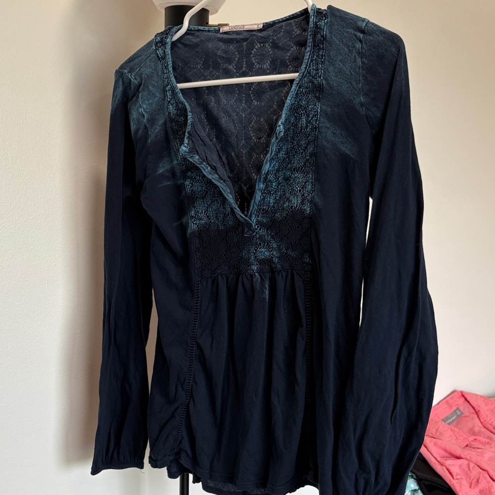 Language Navy Lace Accent Blouse